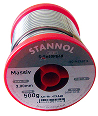 PB-3MM   Stannol 60/40 Solid Solder Wire 3.0mm 500gm