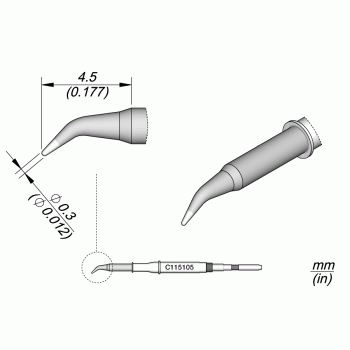 JBC C115105 Cartridge Tip Bent Conical 0.3mm