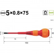 Vessel 1000V Insulated Screwdriver Slotted 5 x 75