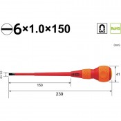 Vessel 1000V Insulated Screwdriver Slotted 6 x 150